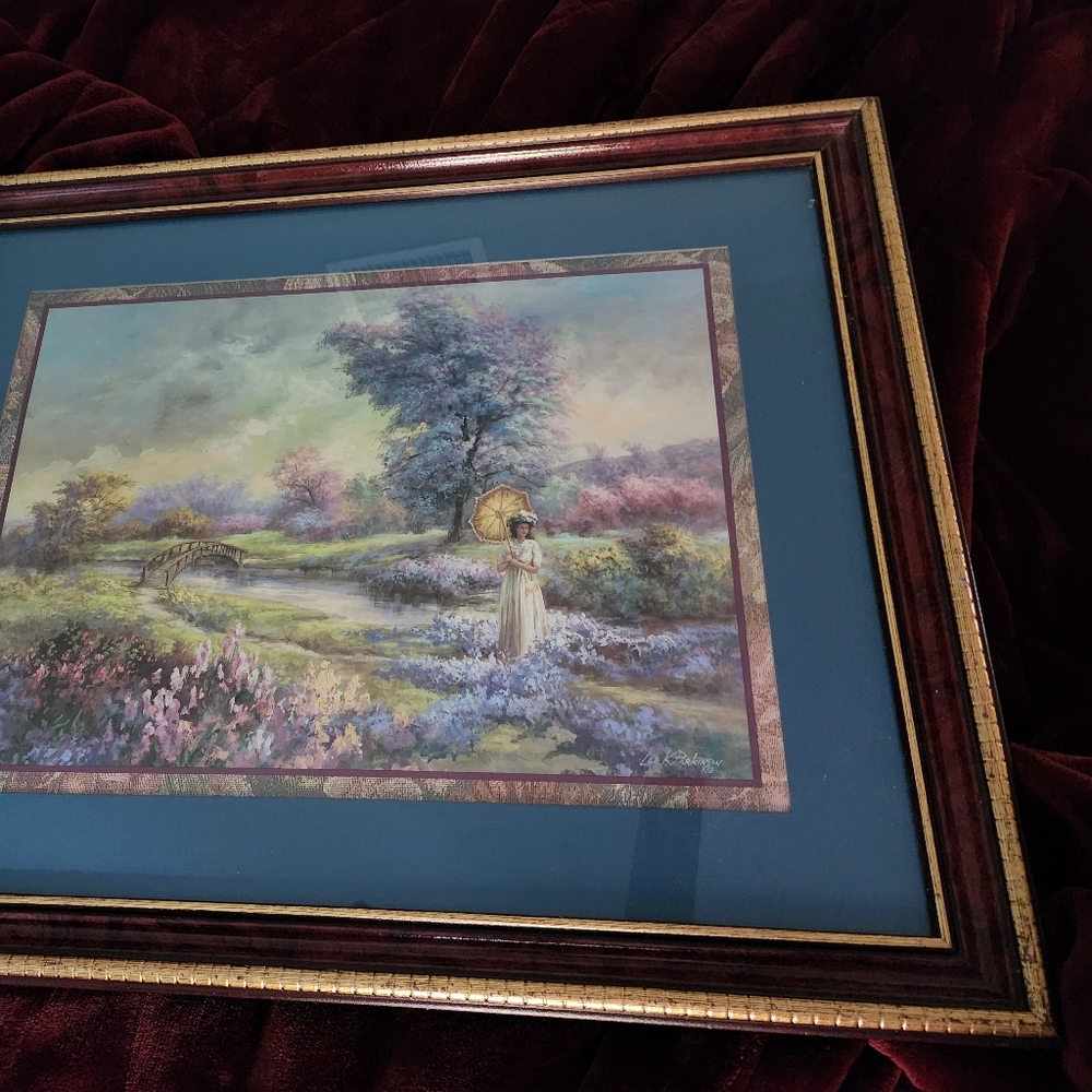 Artist Lee K Parkinson- 1990 - Lady Picking Flowers  Print